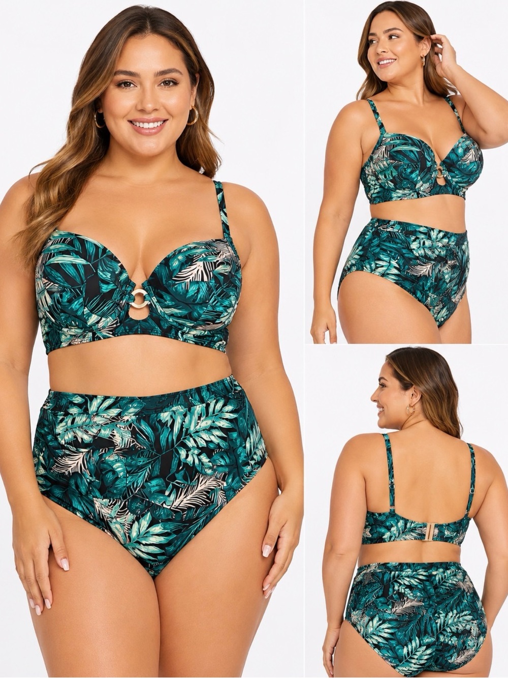 🌺Lane Bryant Swim by Cacique Emerald Tropical Print High-Waist Bikini NWOT